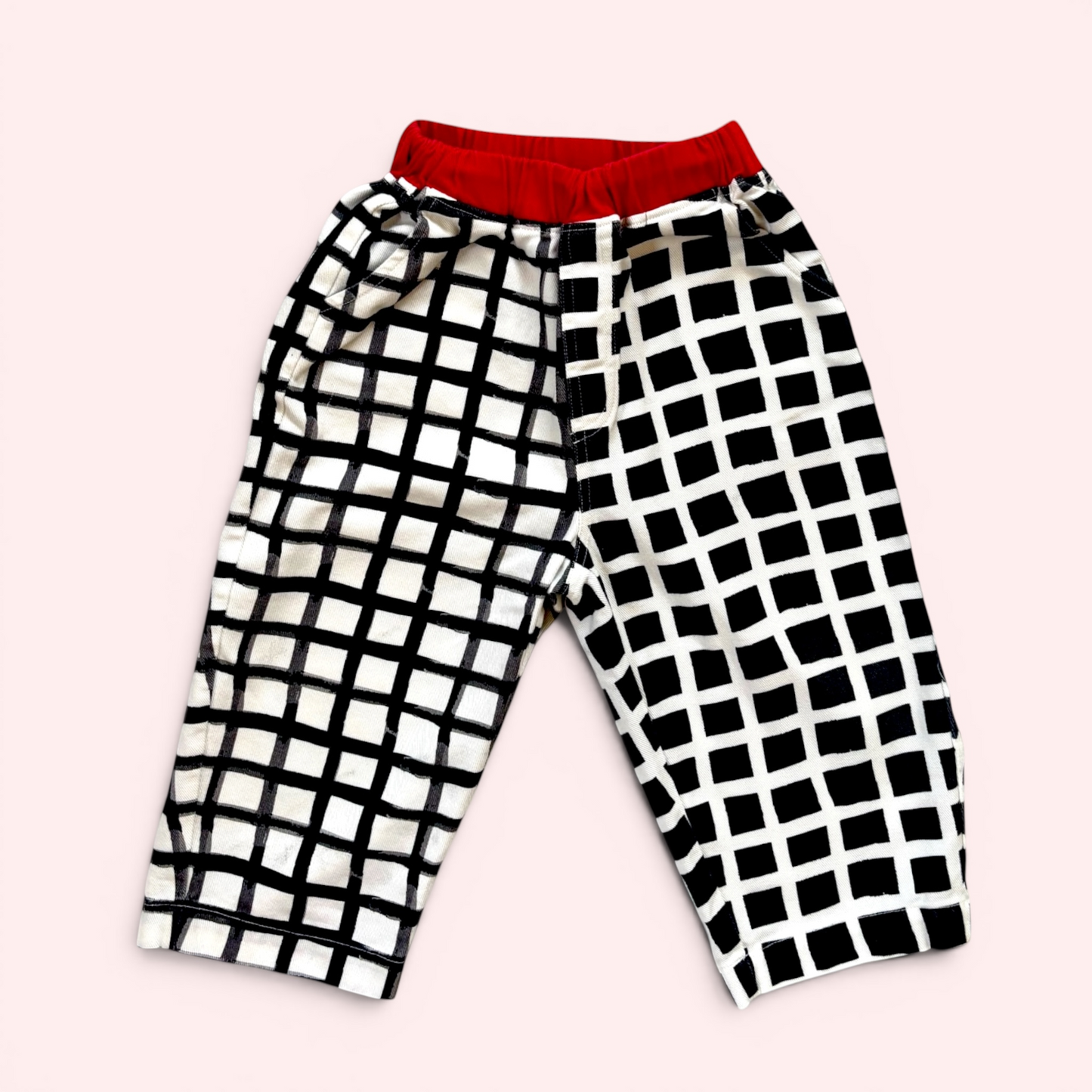 kids black and white grid pants made of cotton twill